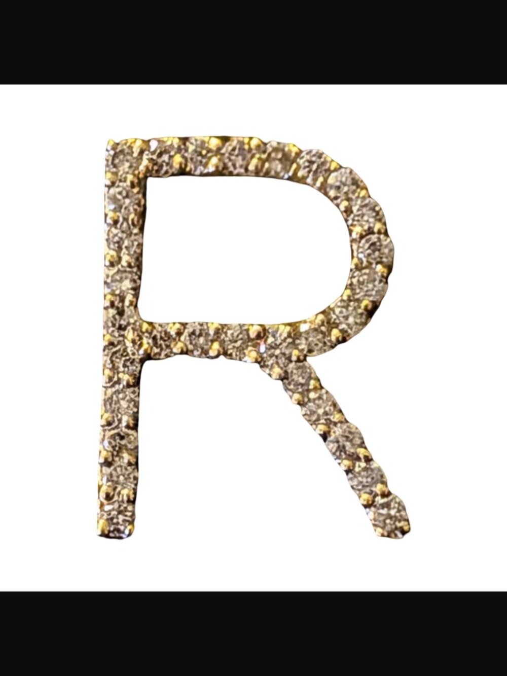 10K Solid Gold Pave Diamond .5" Initial Letter "R" Yellow Gold Pendant